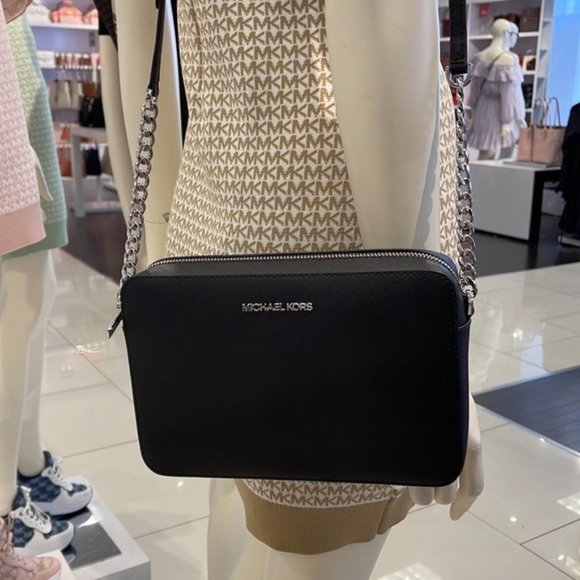 Michael Kors Jet Set Item Large East West Zip Crossbody Leather Black - Picture 15 of 16